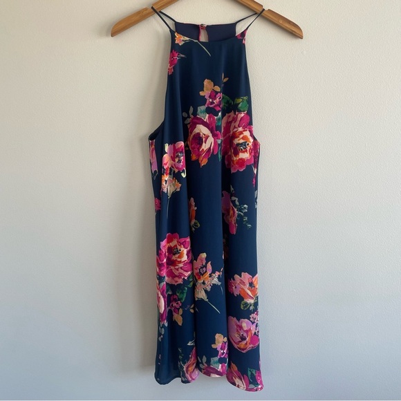 Everly Dresses & Skirts - Everly Dark Blue Floral Dress With Halter Neck Size Medium